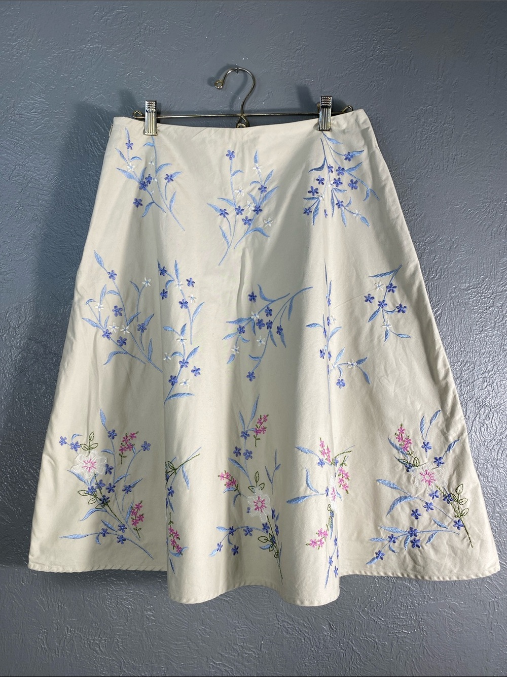 Covington Skirt Womens 6 Ivory 100% Cotton Embroidered Floral A Line Midi Garden